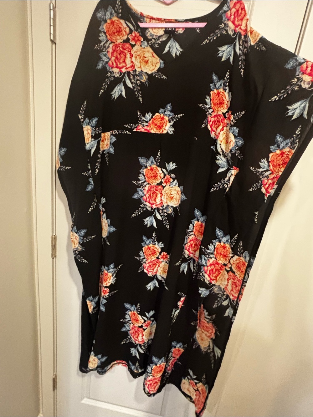 Agnes & Dora Black Floral sundress Dress with Coral and Blue Accents